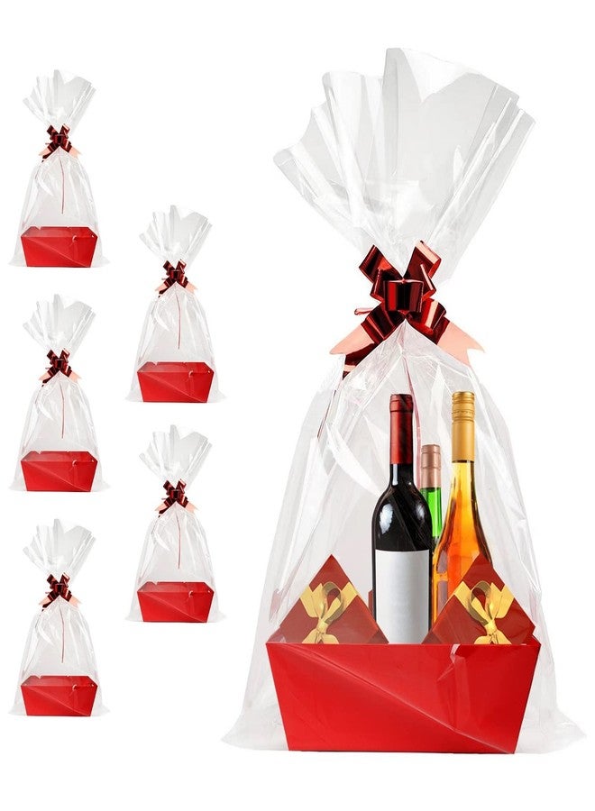 funsky Basket For Gifts Empty, 5 Pack Sturdy Empty Gift Basket Kit With Handles, Red Cardboard Empty Gifts Baskets To Fill Bulk For Holiday, Birthday, Christmas, Valentines Day And Any Occasion - Image 1